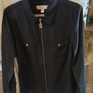 Michael Kors Black Zip Down Shirt with Gold Accents SIZE Large